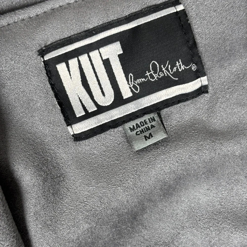 KUT from the Kloth Tayanita Faux Suede Drape Front Jacket Gray Medium Moto NWOT - Picture 3 of 8